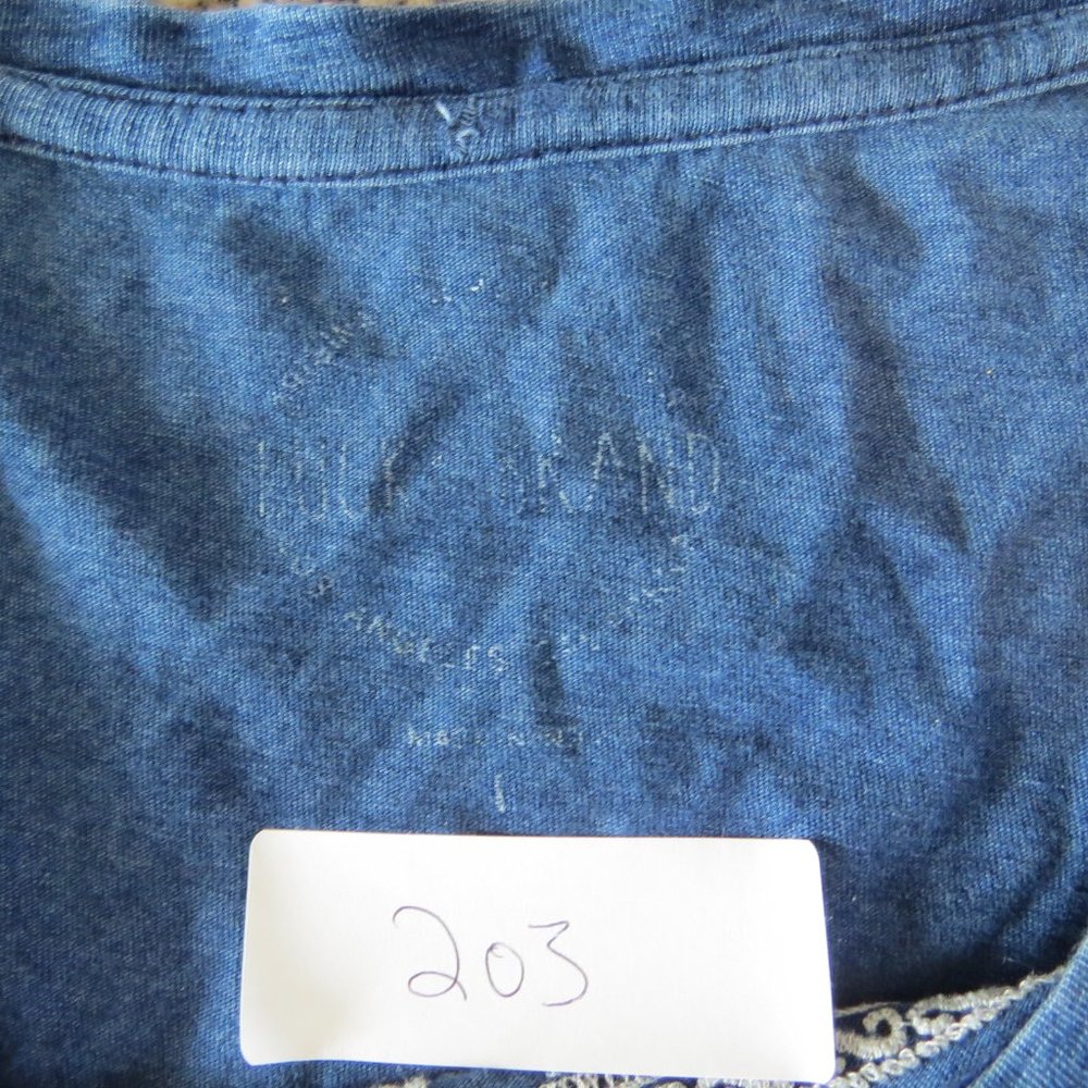 LUCKY BRAND BLUE EMBROIDERED BOHOMIAN STYLE TSHIRT SIZE LARGE #203 - Picture 4 of 5